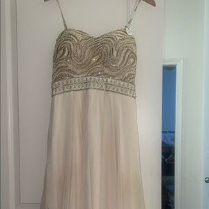 Tony Bowls Strapless Cream and Gold Dress